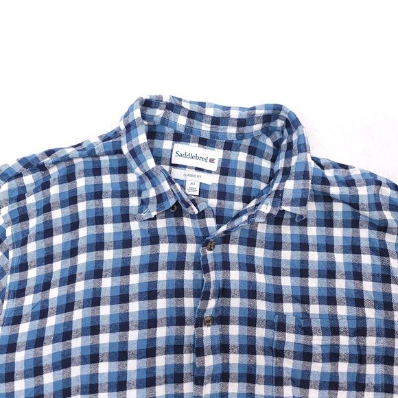 Saddlebred Gingham Flannel Casual Button Up Shirt Mens Size XLT Blue White - Picture 1 of 10